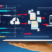 A hand holds a digital tablet. Above it, a flowchart unfolds, highlighting enterprise platforms with a path weaving through arrows and data icons toward a cloud sync icon. Finally, it connects to a laptop showcasing charts. The background is a gradient blue. | MONEY6X
