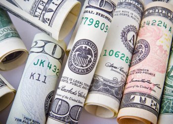 A close-up image of various denominations of U.S. dollar bills rolled up and placed side by side, resembling the structure of bonds. The rolls include $1, $10, $20, and $50 notes, displaying different parts of the bills like serial numbers, seals, and historical figures. | MONEY6X