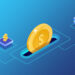 A large gold coin with a dollar sign stands upright in the center of a blue gradient background. Two smaller dollar signs sit atop square platforms on either side of the coin, connected by outlined pathways, suggesting a digital financial concept focused on budgeting. | MONEY6X
