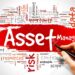 A hand draws on a word cloud with prominent text "Asset Management" in red. Surrounding words like risk, strategy, opportunity, planning, resources, data, and cost emphasize its significance. With a focus on asset building, the vibrant text against the white background highlights its diverse elements. | MONEY6X
