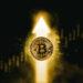 A glowing Bitcoin coin is centered in front of a bright, upward-pointing arrow, symbolizing crypto growth, with digital circuit patterns and faint financial chart bars in the background. | MONEY6X